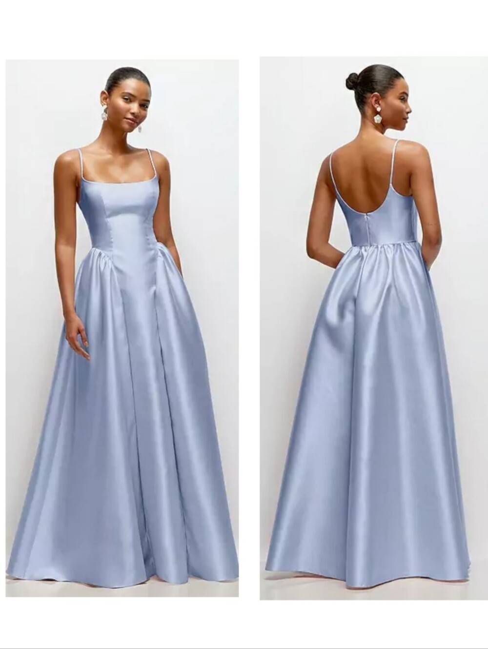 Dessy Collection Jillian Satin Twill Gown Sky Blue Basque Waist Size 10